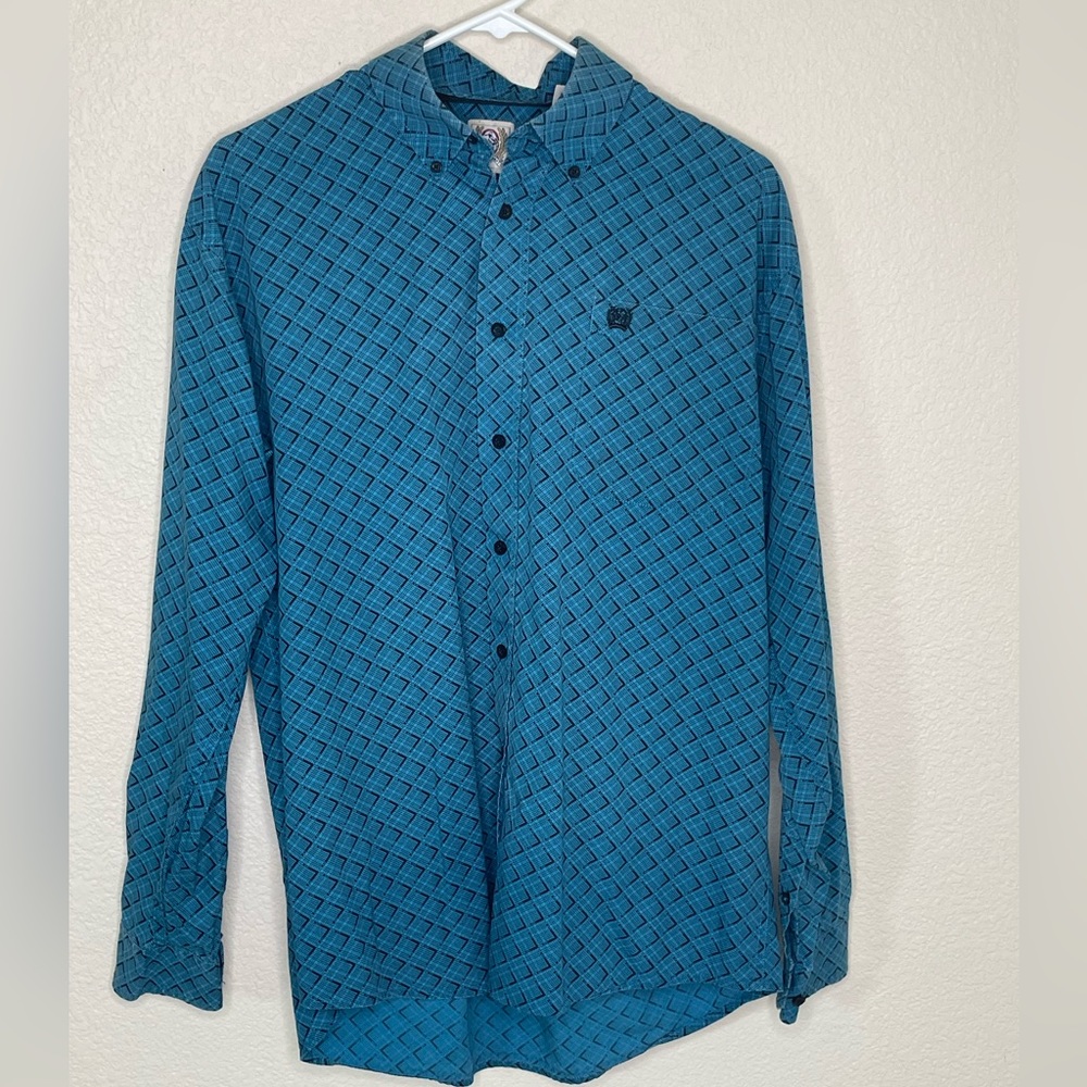 Blue and black Cinch size small mens long sleeve button up shirt